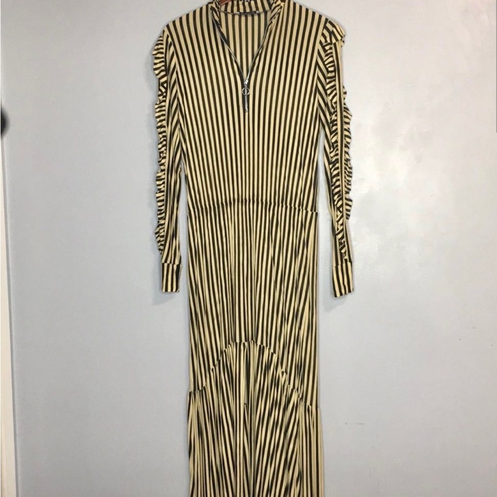 Zara Trafaluc striped tiered zip neck maxi dress